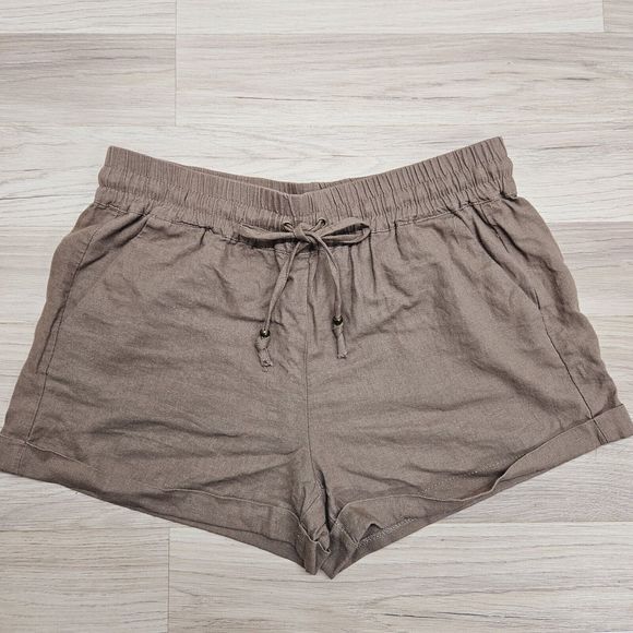 LOVE TREE  Womens Brown Linen Drawstring Shorts Size Large - Picture 1 of 8